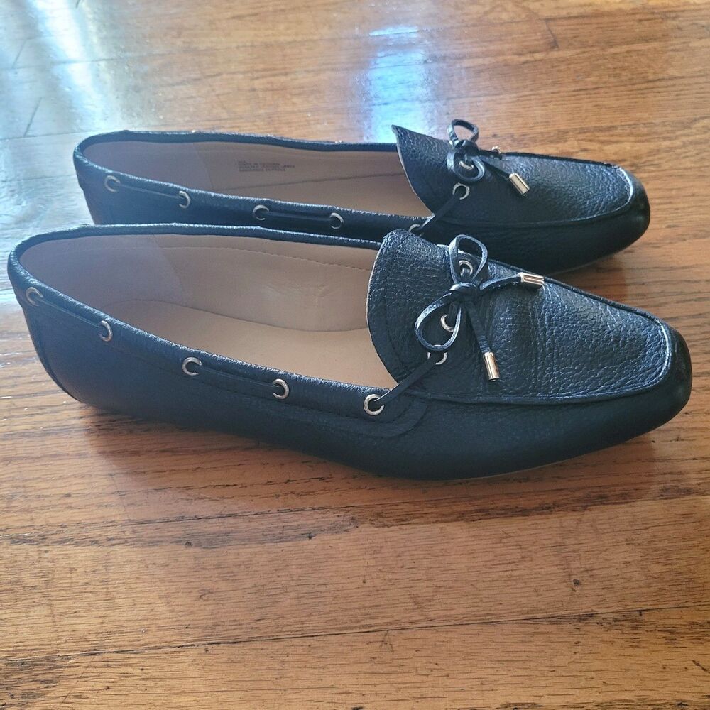 Talbots Women's Leather Driving Loafers with Tie Black Size 9M